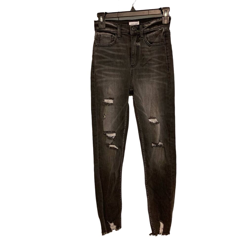 Sneak Peek Women's Frayed High Waist Skinny Boyfriend Jeans Size 1/W25 Black NWT